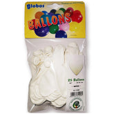 Globo - White Heart Balloons 25Cm - Pack Of 10